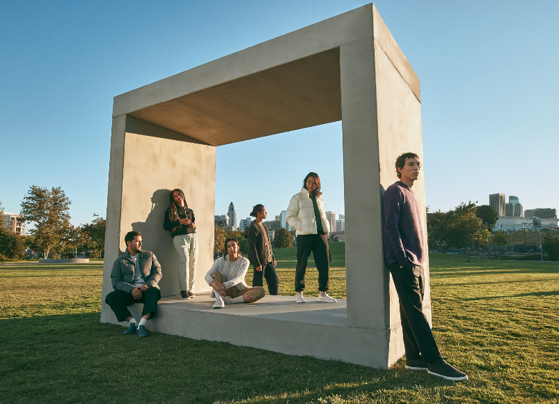 Allbirds apparel group photo with models wearing various items