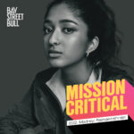 Black and white image of Maitreyi Ramakrishnan with Mission Critical branding