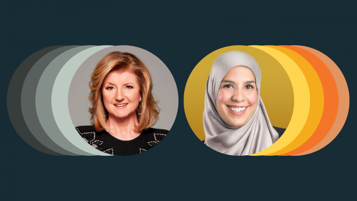 Photo of Arianna Huffington and Nabeela Ixtabalan on dark background