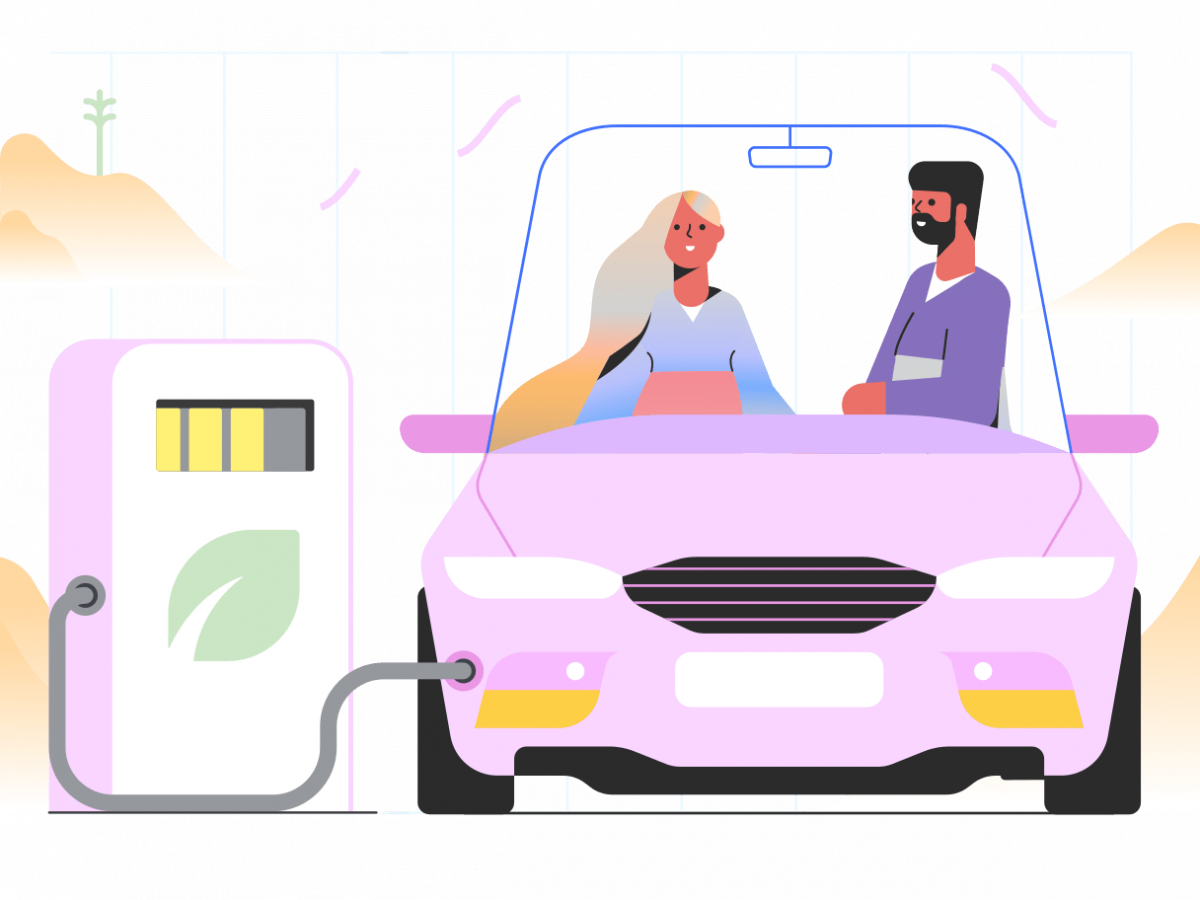 A graphic if a car being filled with a designated biofuel to represent how EverGen is making Renewable Natural Gas.