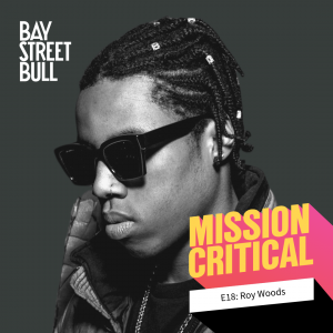 black and white photo of Roy Woods (musician) in sunglasses. Bay Street Bull, Mission Critical branding.