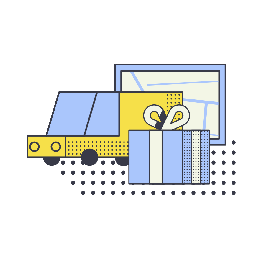 A graphic of a car and a present to represent Tyltgo as a delivery service