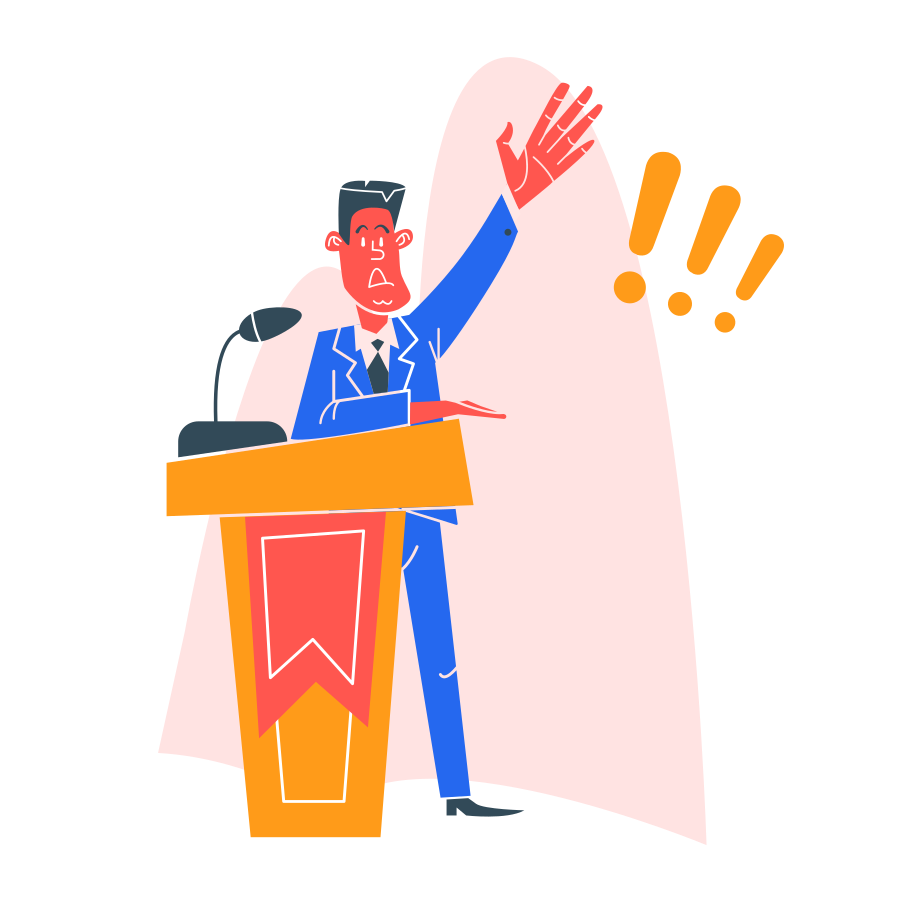 A graphic of a politician to represent how politics is like running a tech startup by Phil De Luna