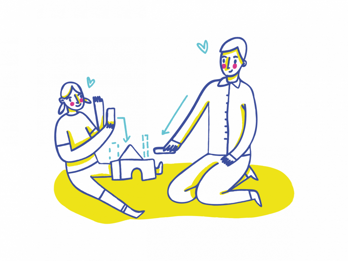 A graphic of a father playing with his child to represent why the media's portrayal of fathers needs to change.