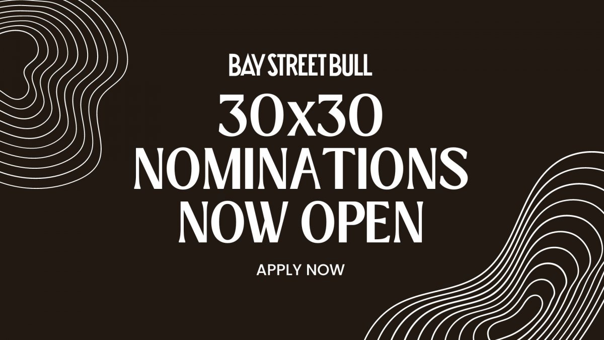 Black image with circular line drawings and copy calling for 30X30 nominations